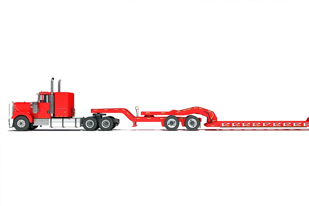 semi_truck_with_lowboy_platform_trailer_d_rendering_white_background